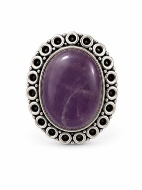 925 Stamped - Handcrafted Sterling Silver-Purple Oval Cabochon Statement Ring.